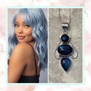 🌺 ROYAL LABRADORITE NECKLACE TRIPLE STONE PENDANT BOHO GYPSY GEMSTONE FESTIVAL